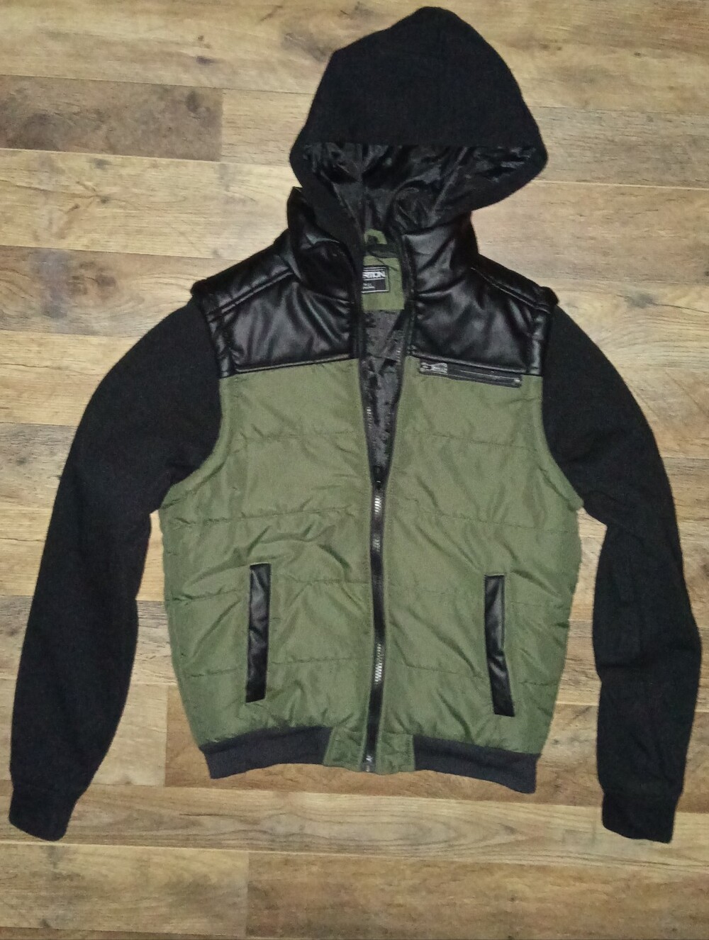 Men's Hooded Puffer Olive Jacket Small